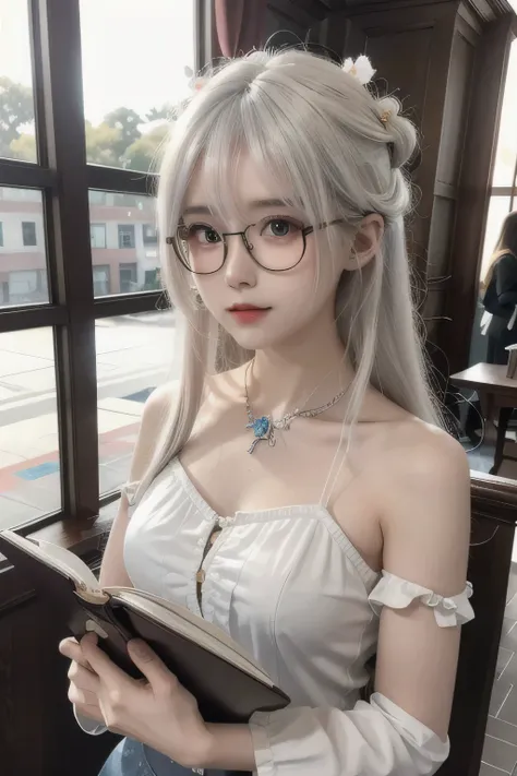 ((best quality)), ((masterpiece)),,((ultra-detailed)), extremely detailed CG, , (an extremely delicate and beautiful), 1girl, solo, ((cute face)),(beautiful detailed eyes), red eyes,white hair, shiny hair, colored inner hair,Ice rose,Ice hair ornaments,ado...