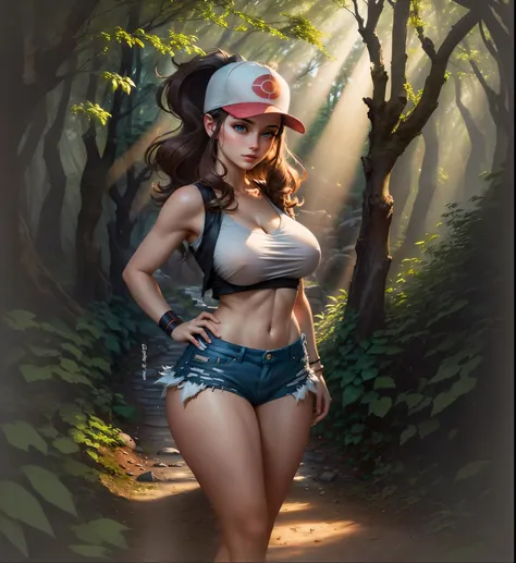 Venario is a forest with plenty of vegetation and trees. Little light and a dirt road on the ground. At the top of the image there is a detail of the girl&#39;s hair. At the bottom of the image there is the continuation of the female figure&#39;s legs.. Th...