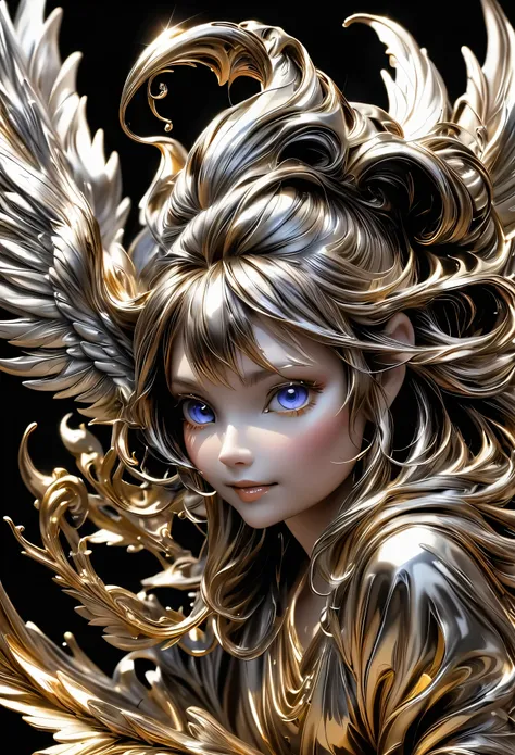 liquid metal sculpture, a harpy girl