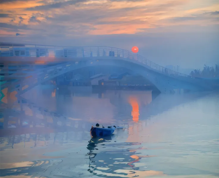 long exposure photography，award-winning photography，practical，in waters with boats，sunset, ，stunning lighting, abstract， claude ...