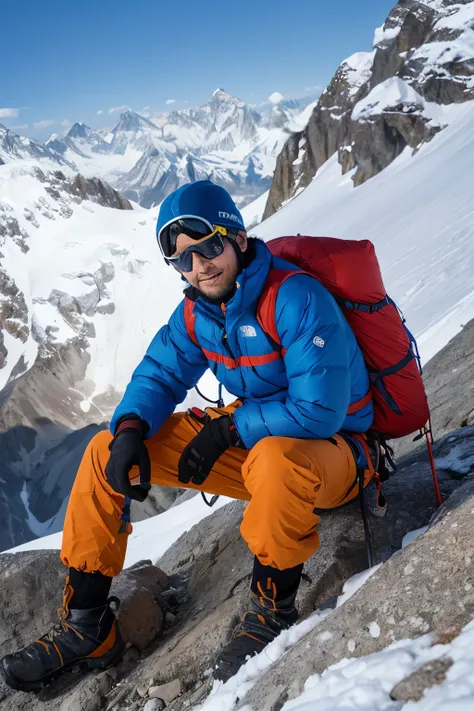 Himalayan climbing、 ◦ Equipment: cold weather clothing、gloves、hat、sunglasses、goggles。 ◦ Hiking boots、Crampons、Helmet、Supporter、“I am climbing the north face.”