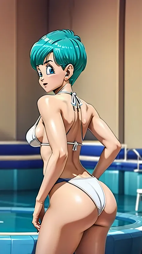 Bulma sexy , bikini blanco transparente, mostrando el ass