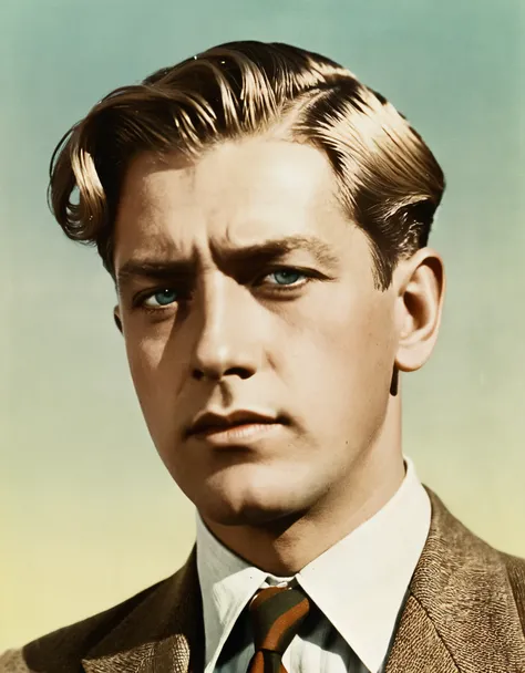 arafed photo of a man with a tie and a shirt, a colorized photo inspired by Harry Haenigsen, tumblr, bauhaus,  author unknown, 1 9 3 0 s haircut, edward hooper, blonde man, short hair on top of his head, john pawson, ffffound, catalog photo, octave rendey