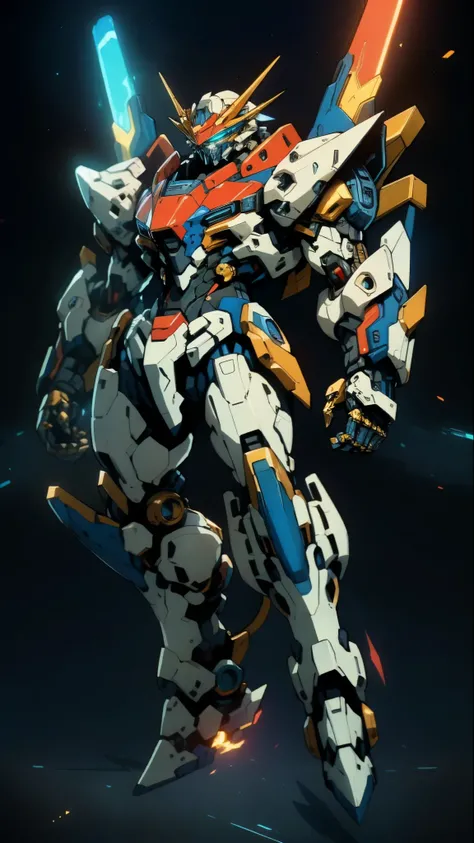 Humanoid Mecha, fully enclosed shoulder guards, matching arm and leg guards, full body, full armor, super robot, the design balances heavy with agility, (the color scheme is primarily white with red and blue accents, the concept Inspired by super robot, Li...