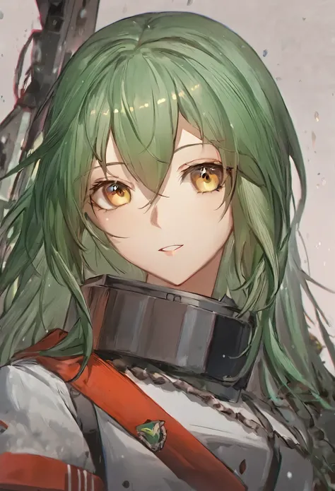 garota de anime com cabelos longos verdes e franja rosa e uniforme de heroi, estilo de linha de frente das meninas, das meninas da linha de frente, dos arknights, portrait anime space cadet girl, linda garota de anime, visual de anime de uma linda garota, ...