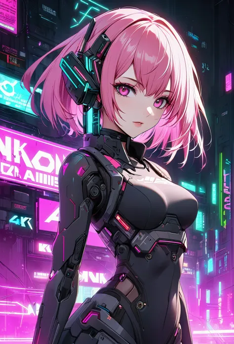 pink haired anime girl in front of a neon background, cyberpunk anime girl, best anime 4k konachan wallpaper, digital cyberpunk ...