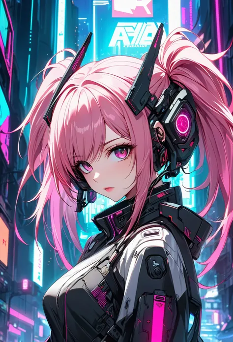 pink haired anime girl in front of a neon background, cyberpunk anime girl, best anime 4k konachan wallpaper, digital cyberpunk ...