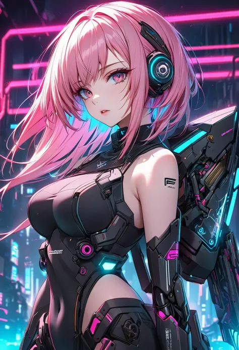 pink haired anime girl in front of a neon background, cyberpunk anime girl, best anime 4k konachan wallpaper, digital cyberpunk ...