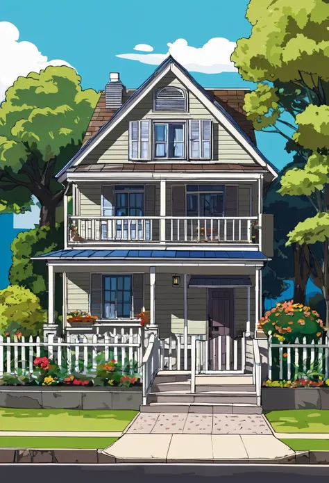 create a 2d art drawing, a house, front view