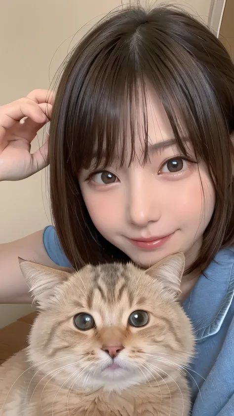 closeup shot , Best picture quality (8K, high resolution, Masterpiece: 1.2), super detailed,  215 Short Hair, 16-year-old woman, Situations where you can interact with pets: Pets（Dogs and cats）A scene where they play together。
angle: A scene with Pets shot...