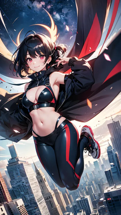 Highest quality、Highest quality、Masterpiece、girl((half、18-year-old、as soon as、Highest Bust、Medium Bust、Wide open chest、Red glowing eyes、Black Ear、Red Mesh、Disheveled Hair、Loincloth、thin、The best valley、Open chest、hair ornaments、Full body view、pants、Sports ...