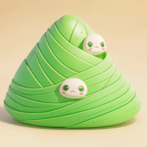 Blind Box,one Chibi zongzi,a triangular green rice dumpling, different expressions,pop matt blind box toy, front view, clean background, natural light, ray tracing, 3d Rendering, C4D, Octane Rendering, Best Quality, Ultra High Detail