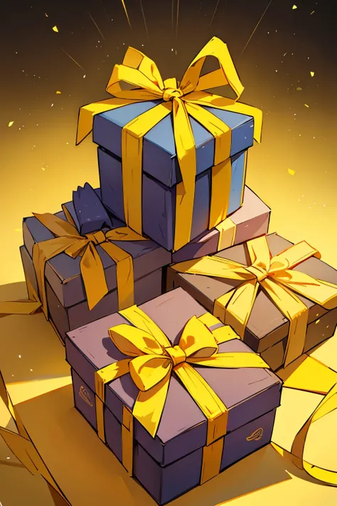 Four gift boxes tied with ribbons,Overlapping,colorful,Yellow light color background,It&#39;s not Christmas