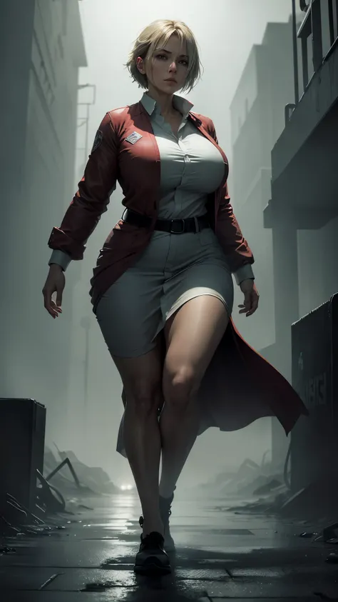 huge body woman nurse, long shirt, Silent hill dark city, night, fog, more colours, strong stance 