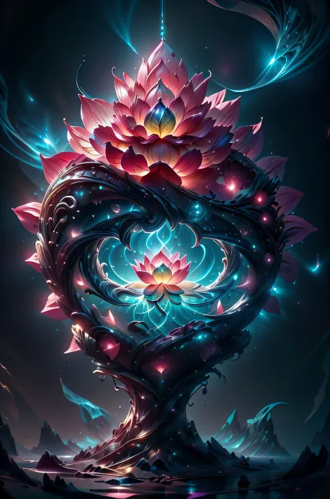 beautiful lotus flower blossoming forth from the depths of the universe, simple yet elegant design of a lotus flower, seed of li...