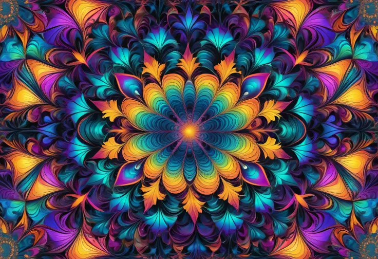 detailed seamless geometric abstract pattern, ultra-detailed, 8k, highres, best quality, intricate, fractal-like, symmetrical, hypnotic, tessellating, kaleidoscopic, psychedelic, vibrant colors, neon, glowing, dynamic, futuristic, hypnotizing, abstract art