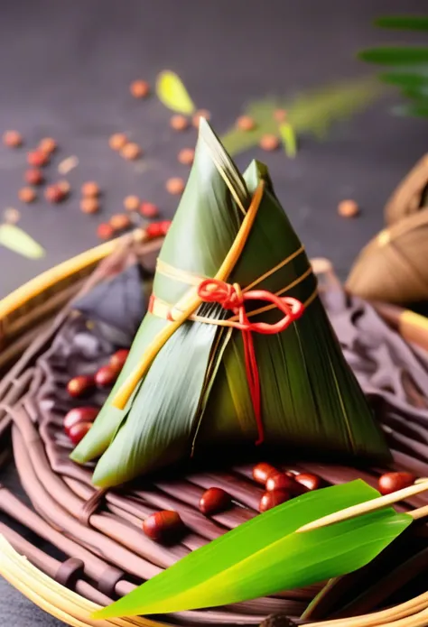 zongzi, made of glutinous rice, equidistant, cartoon-style, Macro Lens, studio light, bold color scheme