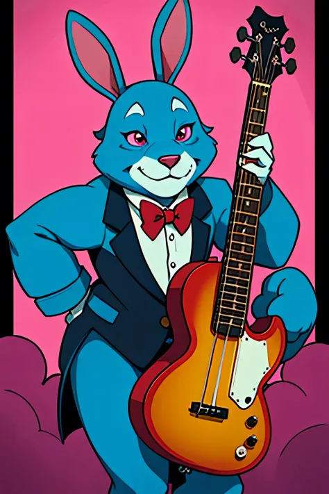 an animatronic bunny whose fur was a bright blue, his squared-off muzzle held a permanent smile, and his wide and chipped pink e...