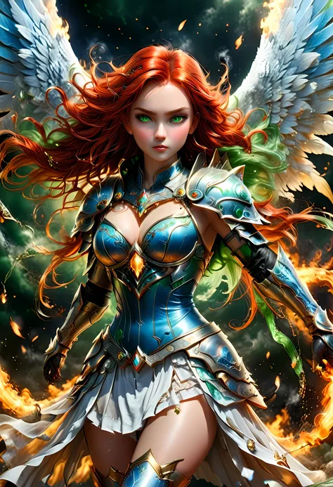 16k, ultra detailed, masterpiece, best quality, (extremely detailed), arafed, dnd art, panoramic view, full body, aasimar, female, (Masterpieceת intense details:1.3), female, sorceress, casting flaming spell(Masterpieceת intense details:1.3) large angelic ...