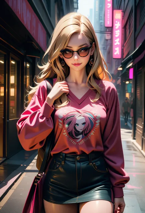 a mean girl, beautiful detailed eyes, beautiful detailed lips, extremely detailed eyes and face, beautiful makeup, long eyelashes, girls so sassy, girls so spunky, blonde long hair, wavy, sunglasses, earrings, V-neck, long sleeve shirt, feminist, feminist ...