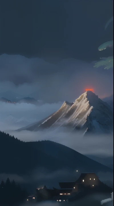 Dot plot,Pixel style,deep mountain,environment,Heavy fog,Mountain village,dark,A giant salamander hangs over the mountain,Wandering on the mountain road,Misty,Cthulhu style,Winding road,Mountain village,中国Mountain village,Sparse lights,Village halfway up t...
