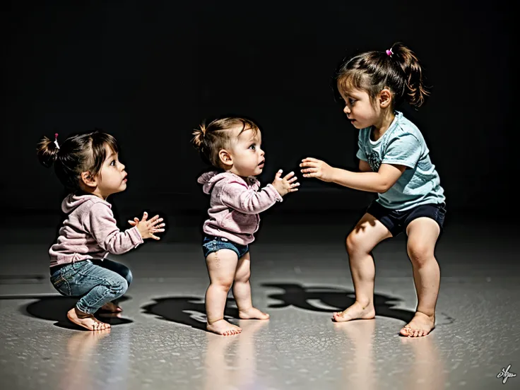 1. scene description: - (illustration of a baby and its sister)、baby is a boy、(my sister is a 3-year-old .:1.6)、baby sitting on ...