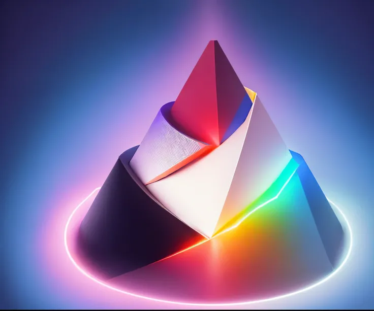 a close up of a colorful pyramid with a red arrow, cone, cone shaped, pyramid, no gradients, volcano, stylized layered shapes, medium poly, low polygon, spire, pointy conical hat, simple illustration, pyramids, cake, angular 16-color, low - poly, low-poly,...