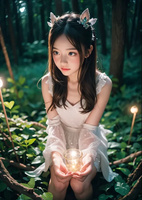 Fairy Tail、Cute Fairy、Deep in the forest、A lot of little sparkling lights、Designed like a gift、Colorful design、Pop feel、Moonlit Night、moonlight、Perfect lighting、Sharp Focus、High definition、high resolution、High color rendering、High resolution、Ultra-realisti...