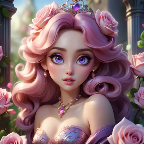 (this is a beautiful, soft, ethereal, and (romantic) fantasy image with a persistent pink aura, fairytale fantasy elements, and ...