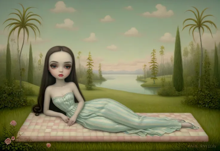 The painting was painted by Mark Ryden, a languid woman waiting for bliss, full compliance with the style of Mark Ryden, oil on canvas