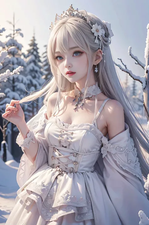 ((masterpiece:1.5,highest quality,Highly detailed images,Beautiful images、Realistic、Photorealistic、2.5D))(1girl, solo)(cute girl 、Asian Cute Girls、 medium breasts, white hair, purple eyes、Small Head、Beautiful big eyes、Sharp jaw、Small Nose、Narrow waist、Thin...