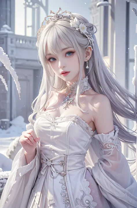((masterpiece:1.5,highest quality,Highly detailed images,Beautiful images、Realistic、Photorealistic、2.5D))(1girl, solo)(cute girl 、Asian Cute Girls、 medium breasts, white hair, purple eyes、Small Head、Beautiful big eyes、Sharp jaw、Small Nose、Narrow waist、Thin...