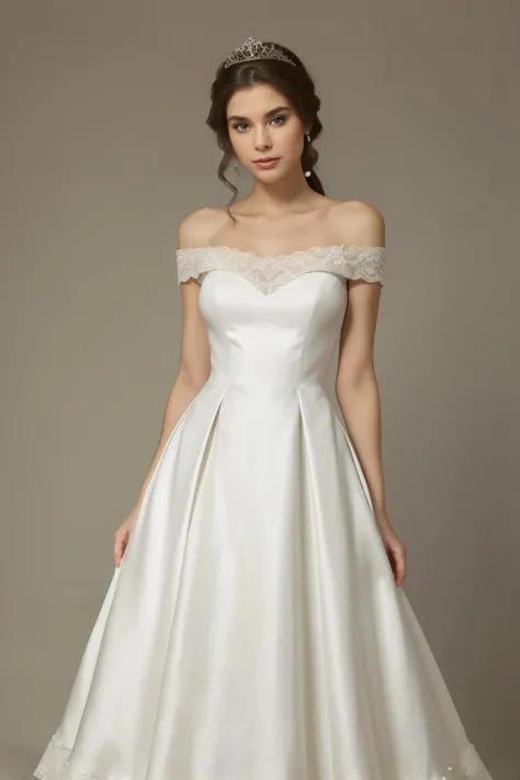 "Design a classic pageant dress with a trumpet silhouette, featuring a scoop neckline and a lace overlay. The dress should be in a timeless white, adorned with pearls and offering a vintage-inspired look."