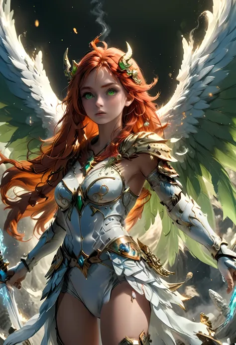 16k, ultra detailed, masterpiece, best quality, (extremely detailed), arafed, dnd art, panoramic view, full body, aasimar, female, (Masterpieceת intense details:1.3), female, sorceress, casting flaming spell(Masterpieceת intense details:1.3) large feathere...