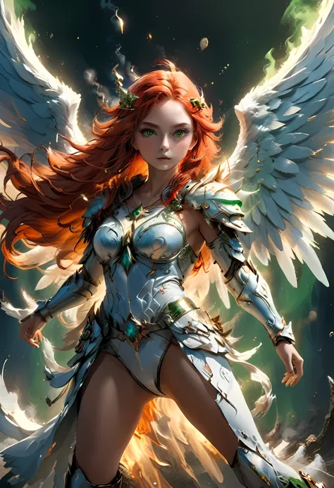 16k, ultra detailed, masterpiece, best quality, (extremely detailed), arafed, dnd art, panoramic view, full body, aasimar, female, (Masterpieceת intense details:1.3), female, sorceress, casting flaming spell(Masterpieceת intense details:1.3) large feathere...