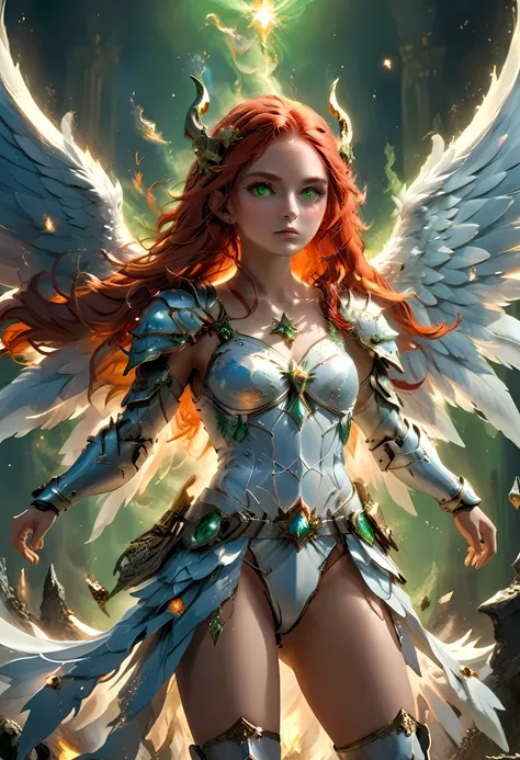 16k, ultra detailed, masterpiece, best quality, (extremely detailed), arafed, dnd art, panoramic view, full body, aasimar, female, (Masterpieceת intense details:1.3), female, sorceress, casting flaming spell(Masterpieceת intense details:1.3) large feathere...