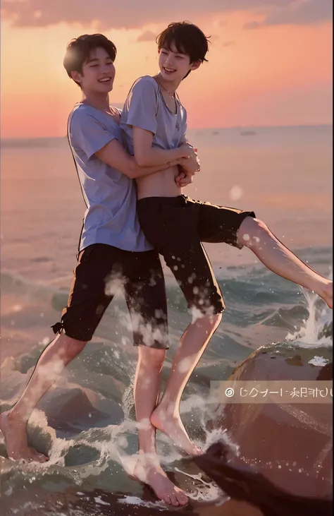 Two boys playing in beach 