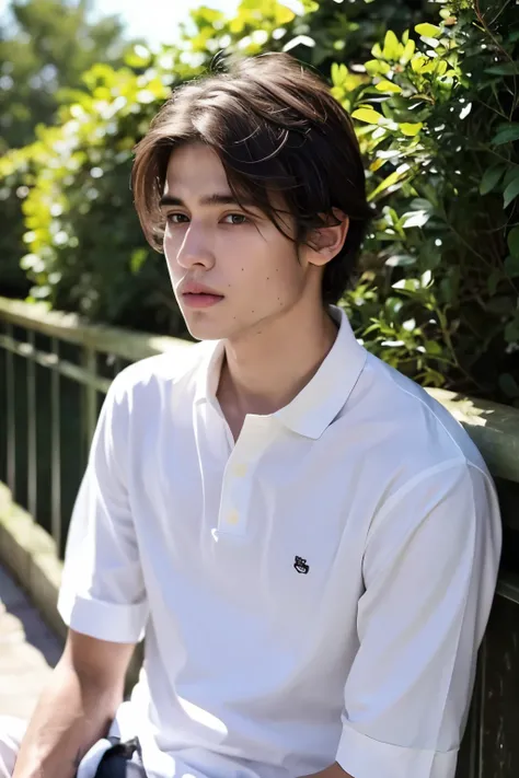 Un hombre con el pelo rizado, bastante guapo, con brackets, con ropa holgada