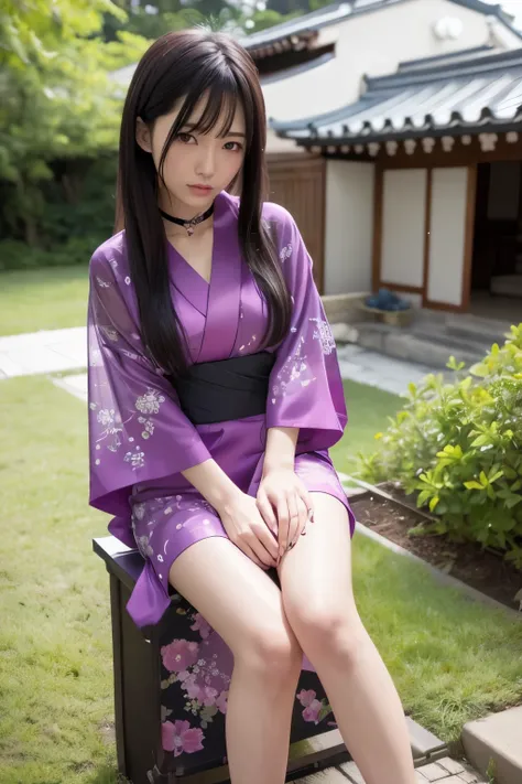 Sadako has a unique atmosphere that exudes creepiness and horror。Sadako、Seductive smile:1.5,Long black hair that hides eyes 1.5,Detailed yukata、The exterior is eerie and attractive、Attractive flat chest 1.5,is standing,Flat chest with sexy and bewitching s...