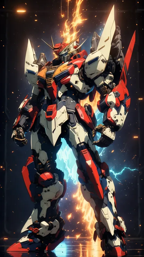 Humanoid Mecha, fully enclosed shoulder guards, matching arm and leg guards, full body, full armor, super robot, the design balances heavy with agility, (the color scheme is primarily white with red and blue accents, the concept Inspired by super robot, Li...