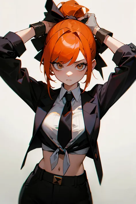 Gangster girl, orange hair, tied up