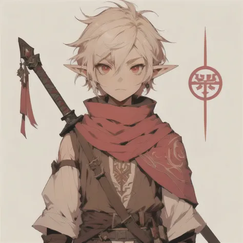 anime character with red eyes and a sword in his hand, lalafell, genshin, young half elf wizard, keqing from genshin impact, a m...