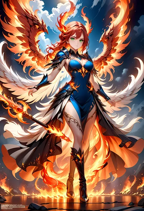 16k, ultra detailed, masterpiece, best quality, (extremely detailed), arafed, dnd art, panoramic view, full body, aasimar, female, (Masterpieceת intense details:1.3), female, sorceress, casting flaming spell(Masterpieceת intense details:1.3) large feathere...