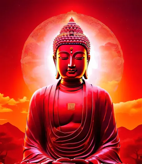 Buddha statue with red background and sun in the sky, Buddha teaches, the Buddha, Buddha teaches徒, Buddha, hindu stages of meditation, spiritual Implications, Implications, on path to Implications, on the path to Implications, Puskara Kuda, nice images, HD...