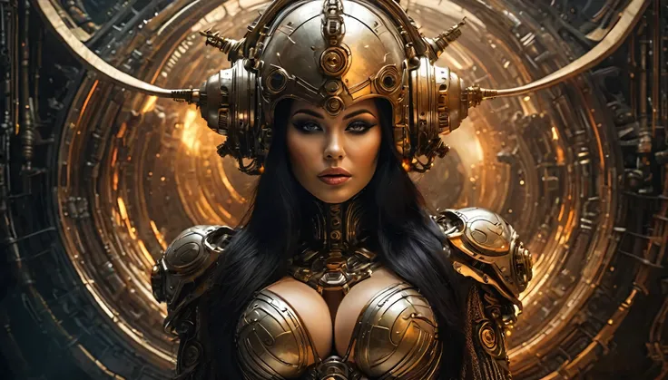 beautiful perfect woman, very horny, voluptuous, full body, exposed huge saggy breast, curvy ass, wide hips, milf, scary helmet ...