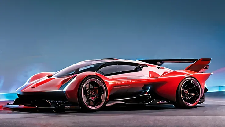 red car, concept design, electric hypercar car, super race car, 4k, realistic, high quality, beautiful car, cyberpunk, dark wheels