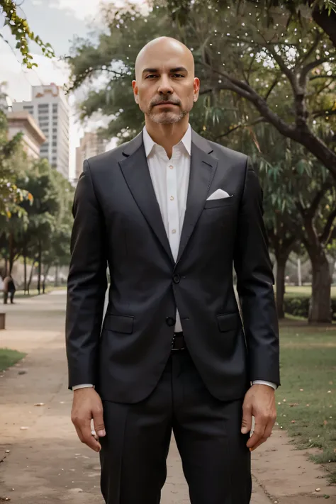 elegant bald man in a park in mexico