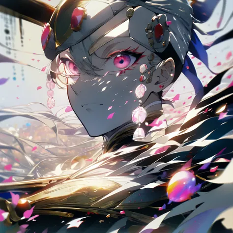 Masterpiece、Delicate eyes、Tengen Uzui、White Hair、Short Hair、bandana、Red Eyes、Paint around the eyes、Serious face、Black tank top、Upper Body