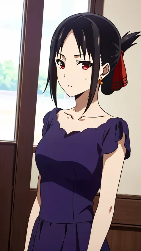 (best quality, masterpiece, 8k:1.2), detailed,
shinomiya kaguya,1girl, solo, black hair, red eyes, short hair, folded ponytail, ...