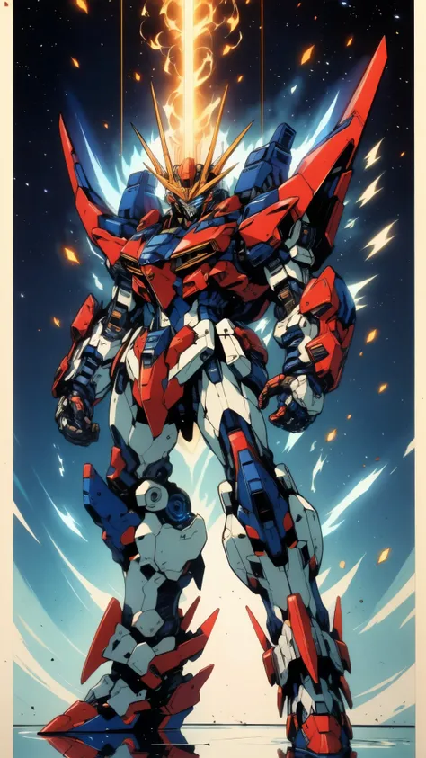 Humanoid Mecha, fully enclosed shoulder guards, matching arm and leg guards, full body, full armor, super robot, the design balances heavy with agility, (the color scheme is primarily white with red and blue accents, the concept Inspired by super robot, co...